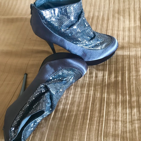 Grey satin booties w/sequins upper - Picture 2 of 2
